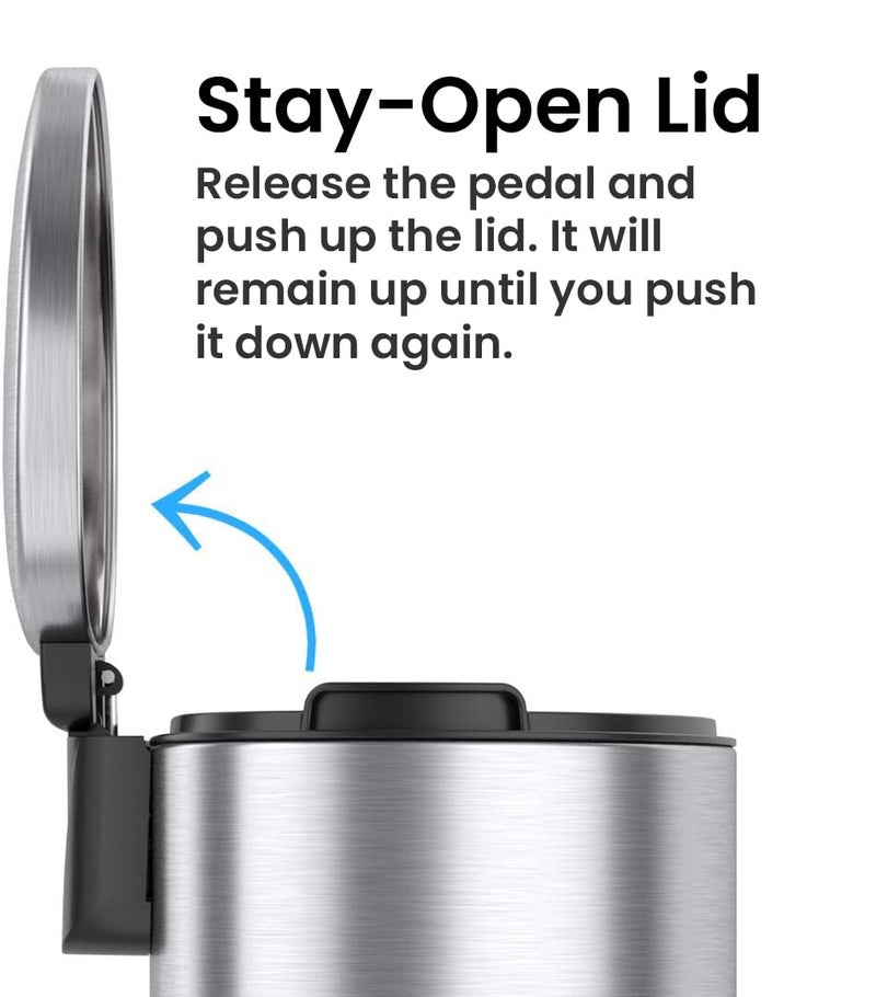 iTouchless SoftStep 3 Gallon Small Semi-Round Bathroom Step Trash Can with AbsorbX Deodorizer and Removable Inner Bucket, Stainless Steel, 11 Liter Pedal Garbage Bin, Office Cubicle - Image 5